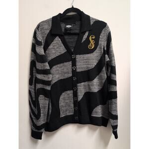 Hot Topic Wicked Elphaba Shiz University Waves Cardigan Sweater L Black Gray